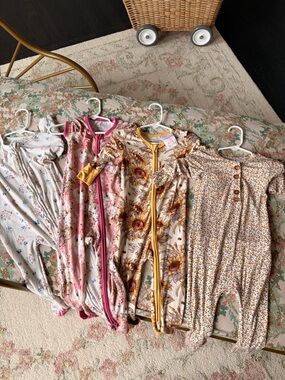 Posh Peanut Cream, Pink & Yellow Floral and Bunny Footies Set